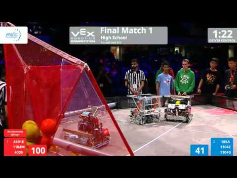 VEX Worlds 2016 - VRC HS Finals - Match 1 (8691E 1104M 400S) 332 vs 296 (185A 1104Z 1104G)