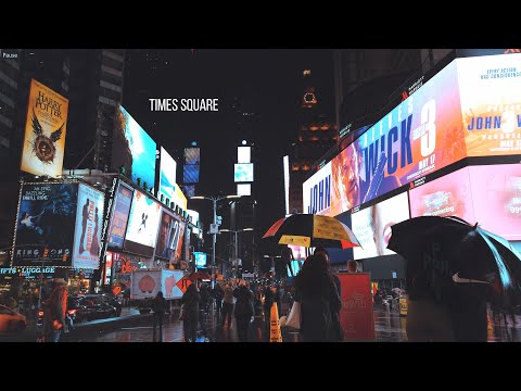 Rainy Times Square at Night. 4K ASMR
