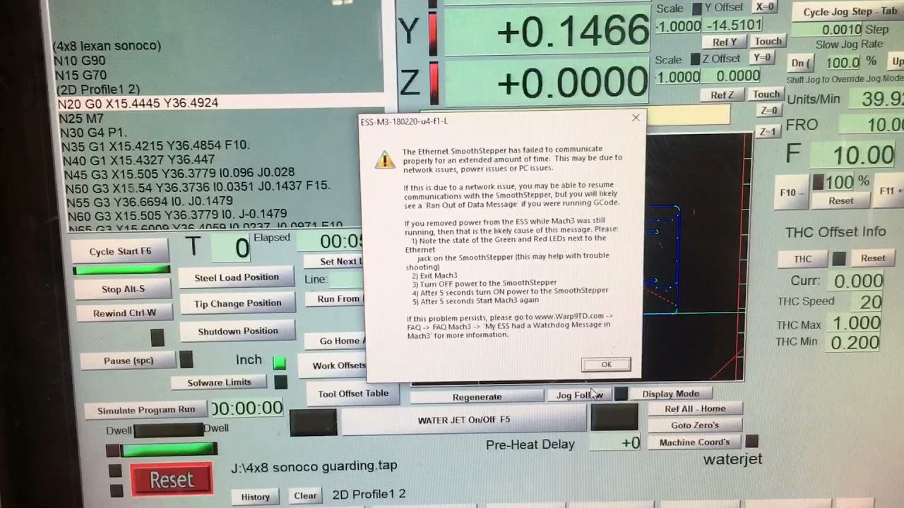 Smooth stepper reset on waterjet Mach 3