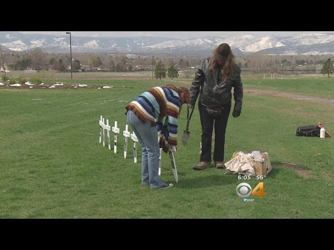 White Crosses Placed In Park To Remember Columbine Massacre