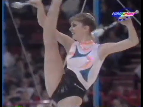 Beautiful limber rhythmic gymnast in slow motion