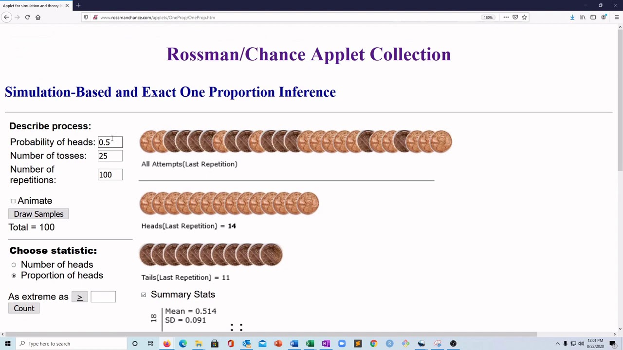MAT 118 - One Proportion Applet