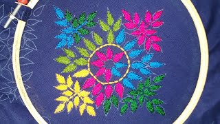 Hand Embroidery- Fulkari Stitch Dress Design || Fulkari Stitch Dress Drawing || Fishbone Leaf stitch