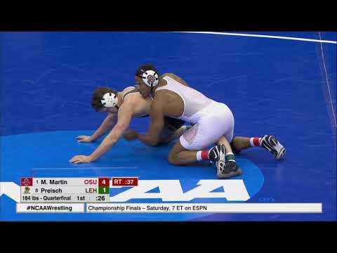2019 NCAA Wrestling (184 lb) Quarterfinal - (1) Myles Martin (OHSt) vs. (8) Ryan Preisch (LEH)