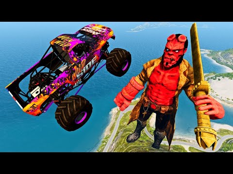 BeamNG Drive Cars and Monster Jam Crashes - Satisfying Crashes Fails Rollovers