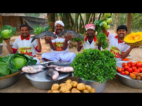 Village Style Katla Fish Curry & Winter Vegetables cooking for village people | villfood Kitchen