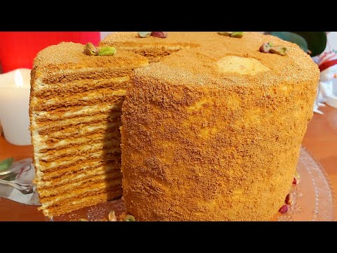 Medovik Cake -Russian Honey Cake step by step -Russian Honey Cake -Honey caramel cake Marlenka