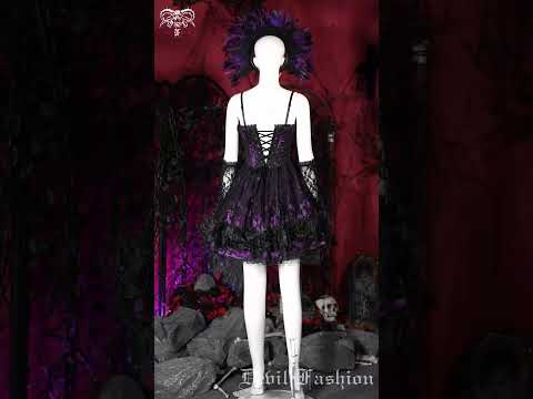Gothic Purple Lace Corset Mini Dress with Ruffles