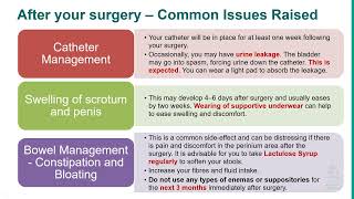 Robotic-assisted Laparoscopic Radical Prostatectomy (RRP) - Pre-op preparation and Post-op care