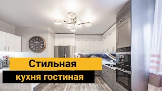 Неоклассическая угловая серо-белая кухня с островом Проект 18 фото 8