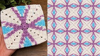 Diamond Bloom Crochet Square ,Easy Crochet Motif Tutorial 