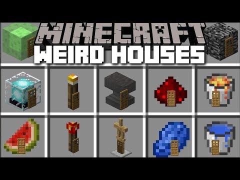 Minecraft WEIRD HOUSE MOD / SPAWN STRANGE HOUSES WITH BLOCKS!! Minecraft