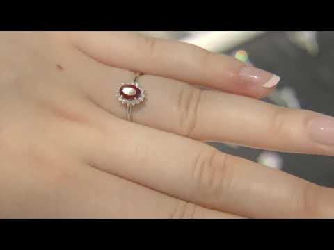 2.00 Carat Oval Cut Ruby & Diamond Halo Engagement Ring GR022