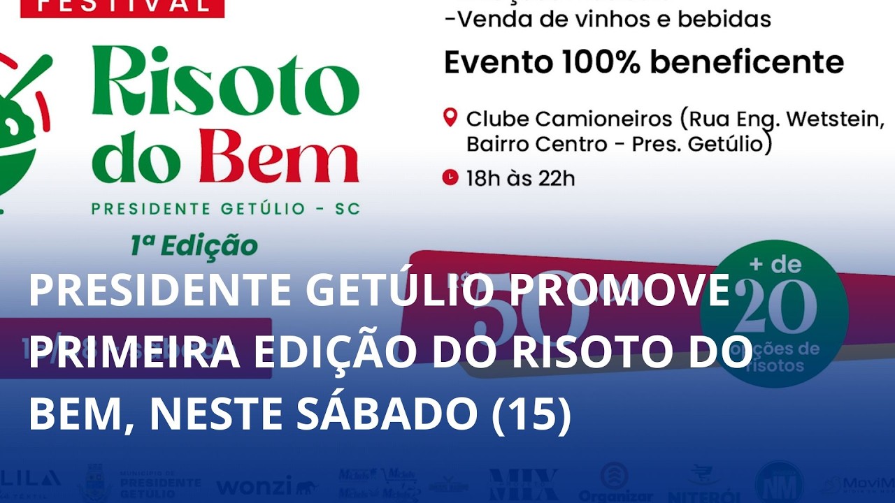 Presidente Getúlio promove primeira edição do Risoto do Bem, neste sábado (15)