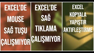 Excel'de Mouse Sağ Tuşu Çalışmıyor, Excel'de Sağ Tıklama ve Kopyala Yapıştır aktifleştirme