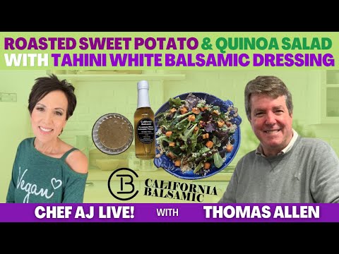Roasted Sweet Potato and Quinoa Salad with Tahini White Balsamic Dressing | with Thomas Allen