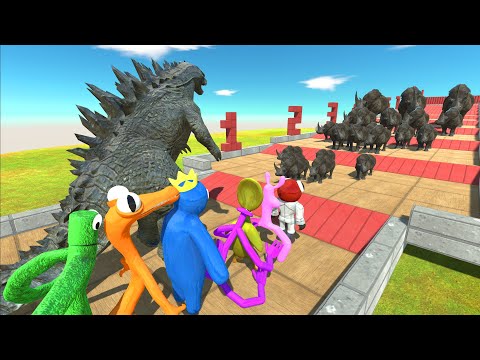 Woolly Rhino Climb Challenge | Who Can Beat Them All? - Godzilla 2014 and Rainbow Friends