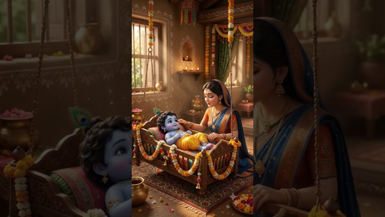 मैया यशोदा कान्हा को झूला झूलाते हुए | Bal Krishna Lullaby 🦚 | Yashoda Maiya #shorts