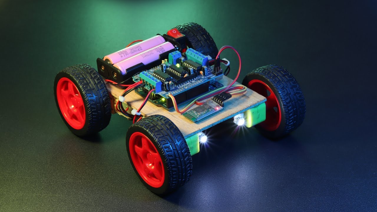Arduino Bluetooth control car with Front & Back Lights using Arduino UNO, L293D Motor Driver, HC-05
