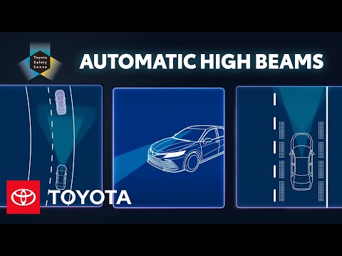 Part of a video titled How to Turn On the Automatic High Beams | Toyota Safety Sense 3.0 ...