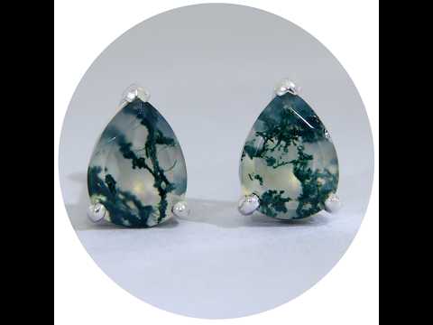   Cercei Stud din Aur 14K Alb Galben sau Roz cu Agat de Muschi Natural | Aspect Unic si Expresiv