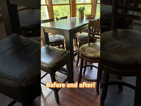 Before and after! I reupholstered and stained these bar stools! #beforeandafter #diy #barstools