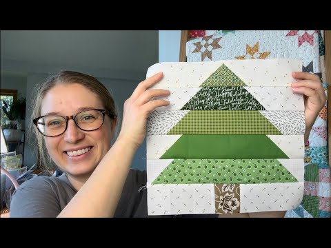 Evergreen Quilt Block tutorial, Stitch and flip corners, tree quilt block tutorial