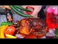ASMR EATING WHOLE ROTISSERIE CHICKEN FIRE SAUCE ONION CHILLI PEPPERS VEGGIES 咀嚼音 먹방