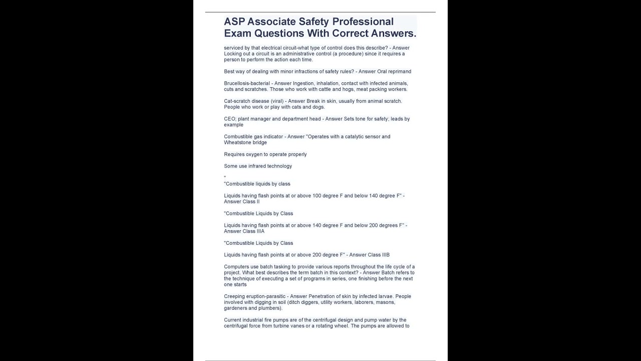 ASP Associate Safety Professional Exam Questions With Correct Answers pdf