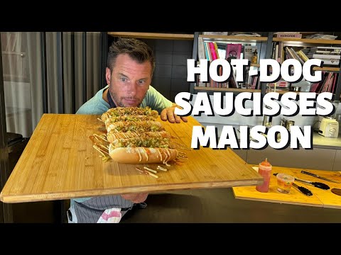 Homemade hot‑dog with poultry sausage and homemade ketchup