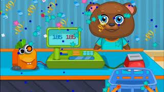 Funny Bunny with his mummy buys food in the supermarket Kids games