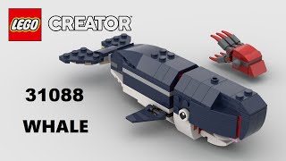 YouTube thumbnail: Lego Creator 31088 Whale 3D Detail Step By Step Alternate Build Model
