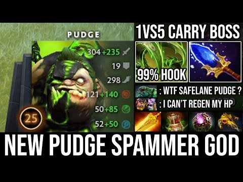 NEW Pudge Spammer God!!! Beautiful 99% Hooked Raid Boss 1Vs5 Carry with Octarine + Scepter DotA 2