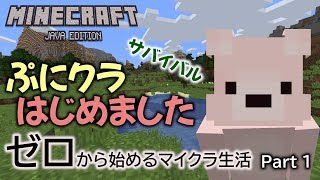 #1【マイクラ実況】頭良くね？簡単な家作り Minecraftサバイバル成長日記 【ぷにクラ：Java版】