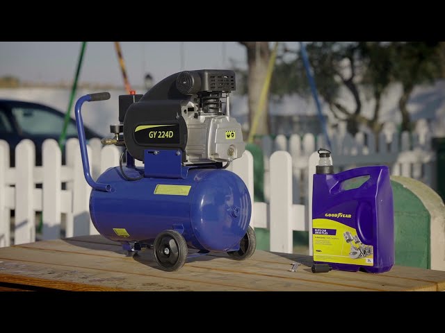 Compresseur Goodyear 24 L Moteur Induction 2 CV 8 Barres Silencieux Portable video