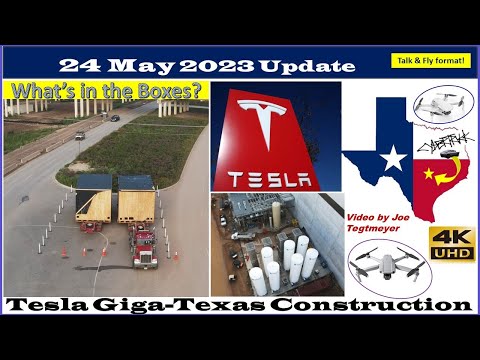 Casting Slab Demo, Bull Horned  Model Y & 2 Crates Unboxed.  24 May 2023 Giga Texas Update (09:35AM)