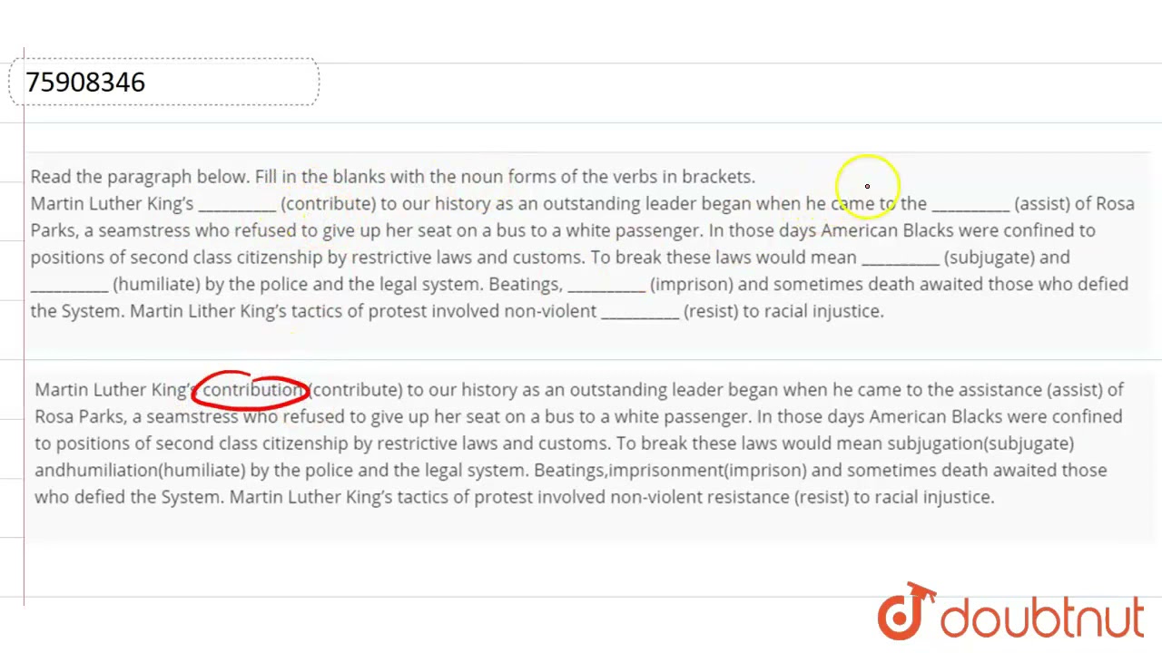 Read the paragraph below. Fill in the blanks with the noun forms of the verbs in brackets. Mart...