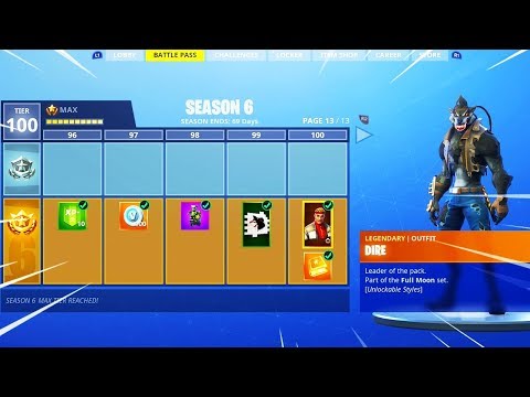 "DIRE" TIER 100 SKIN UNLOCKED! Fortnite Season 6 MAX BATTLE PASS SHOWCASE! (NEW SEASON 6 GAMEPLAY)