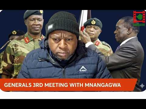 Zimbabwe President Emmerson Mnangagwa speaking at a podium with military officers standing behind him