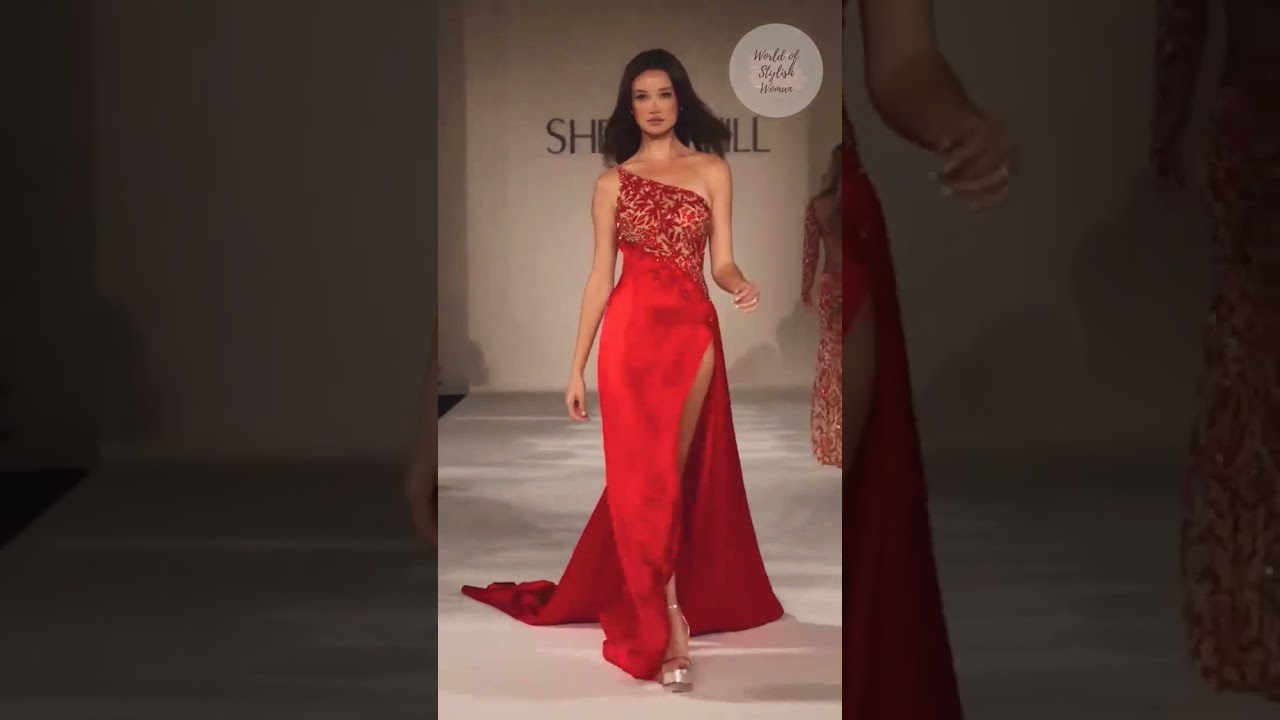 Embroidered red one shoulder slit evening maxi dress 😍