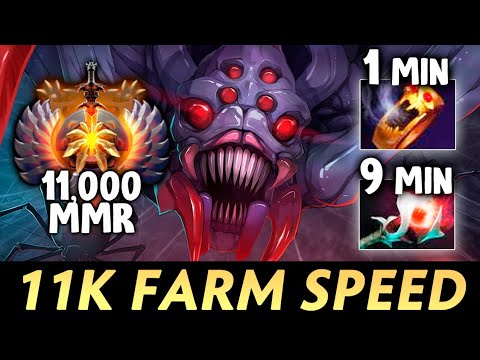 11,000 MMR mid Broodmother EFFICIENCY — 1 min Soul Ring, 9 min Orchid