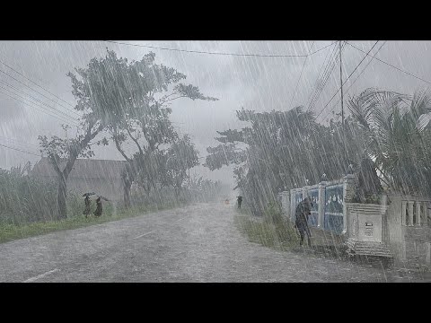 The biggest super crazy rainstorm in history in the village, the typhoon winds destroyed the village