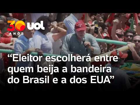 Lula discursa em Copacabana, pede apoio das mulheres e critica Flávio: ‘Beija a bandeira dos EUA’