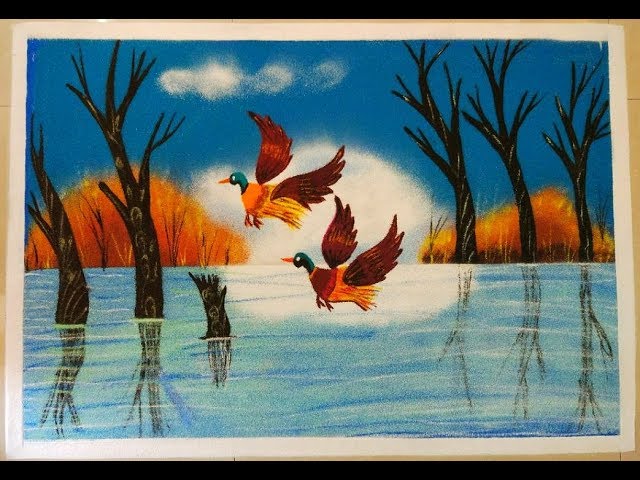 Poster rangoli design of flying birds by sulochana