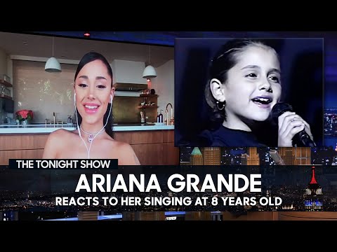 Ariana Grande Reacts to Footage from Her First Singing Gig at 8 Years Old | The Tonight Show