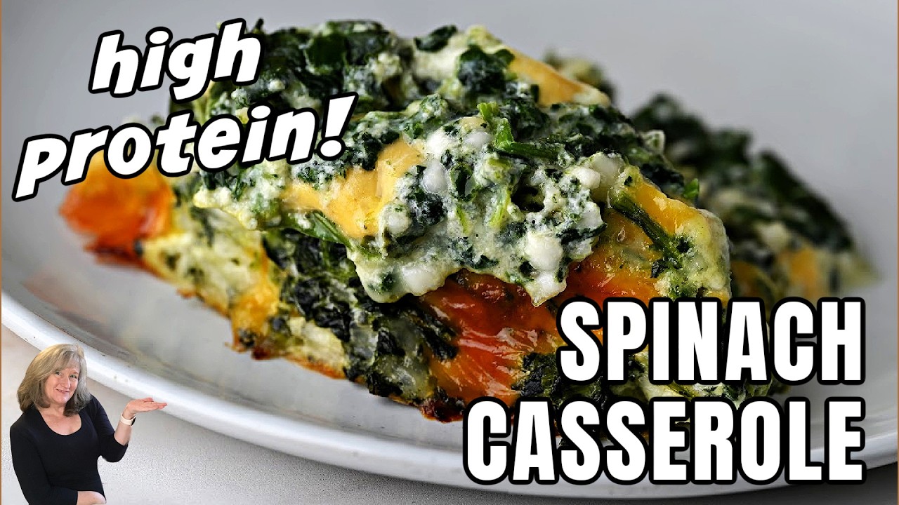 Cheesy Spinach Casserole with 23g Protein!