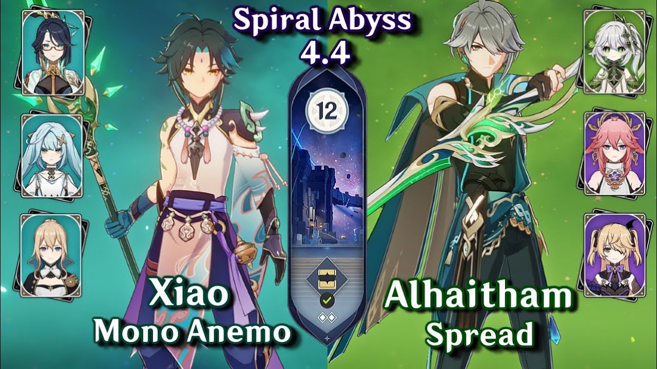 C1 Xiao Mono Anemo & C0 Alhaitham Spread | Spiral Abyss 4.4 - Floor 12 9 Stars | Genshin Impact