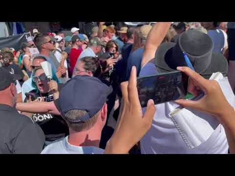 Protestors disrupt Ron DeSantis's appearance at The Des Moines Register Political Soapbox at Fair