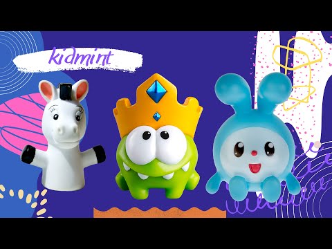 Ам Ням, Малышарики и животные игрушки в песке. Om Nom, BabyRiki and toy animals in the sand.