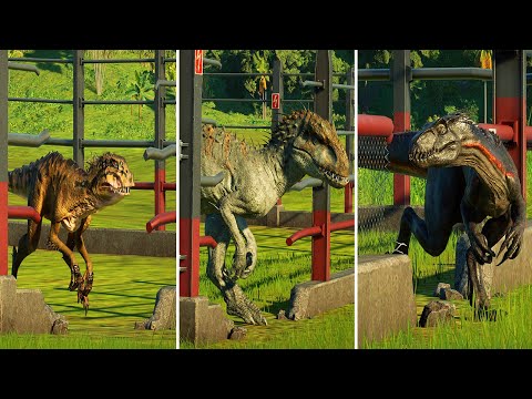 ALL CARNIVORE DINOSAURS ESCAPE (Destroying the Fence) - Jurassic World Evolution 2